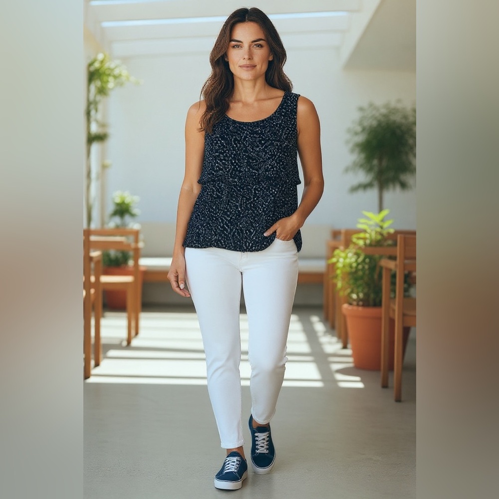 Dressbarn Navy blue and White Polka Dot Women's Top, XL